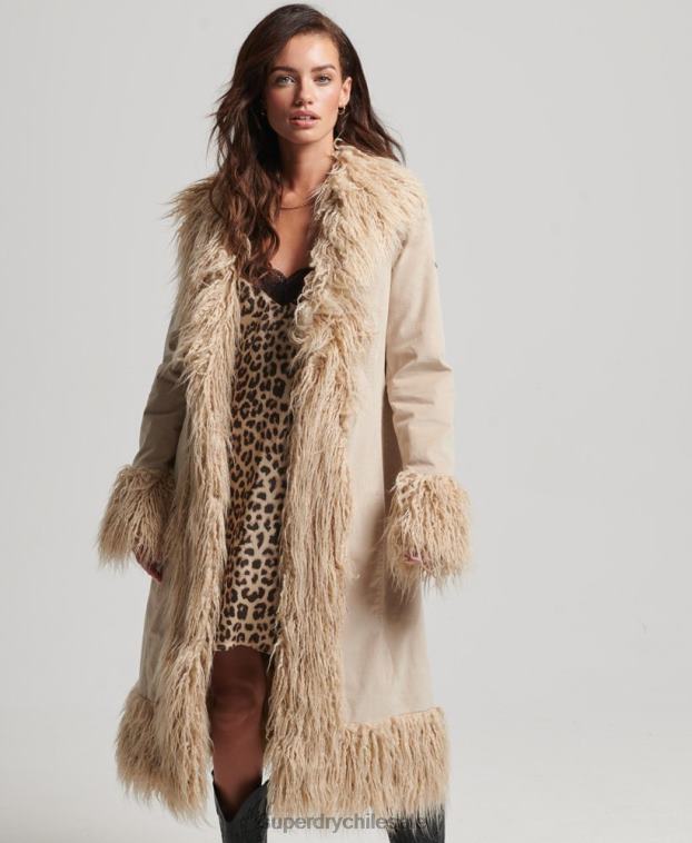 mujer Superdry marrón abrigo afgano largo con forro de piel sintética 2R68Z3824