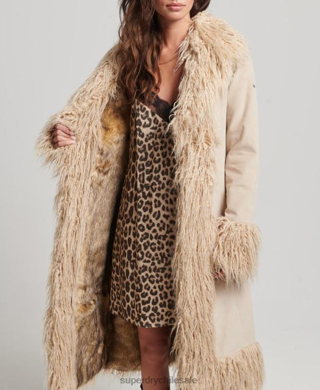 mujer Superdry marrón abrigo afgano largo con forro de piel sintética 2R68Z3824