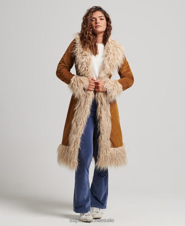 mujer Superdry marrón abrigo afgano largo con forro de piel sintética 2R68Z3835
