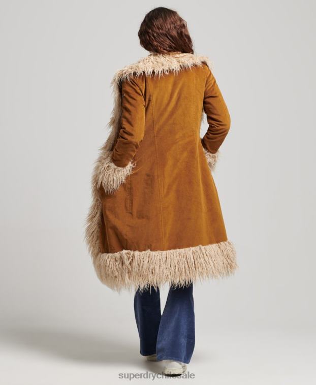 mujer Superdry marrón abrigo afgano largo con forro de piel sintética 2R68Z3835