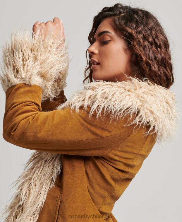 mujer Superdry marrón abrigo afgano largo con forro de piel sintética 2R68Z3835