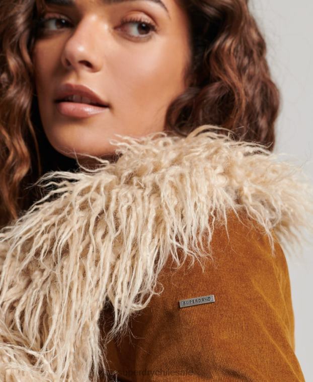 mujer Superdry marrón abrigo afgano largo con forro de piel sintética 2R68Z3835