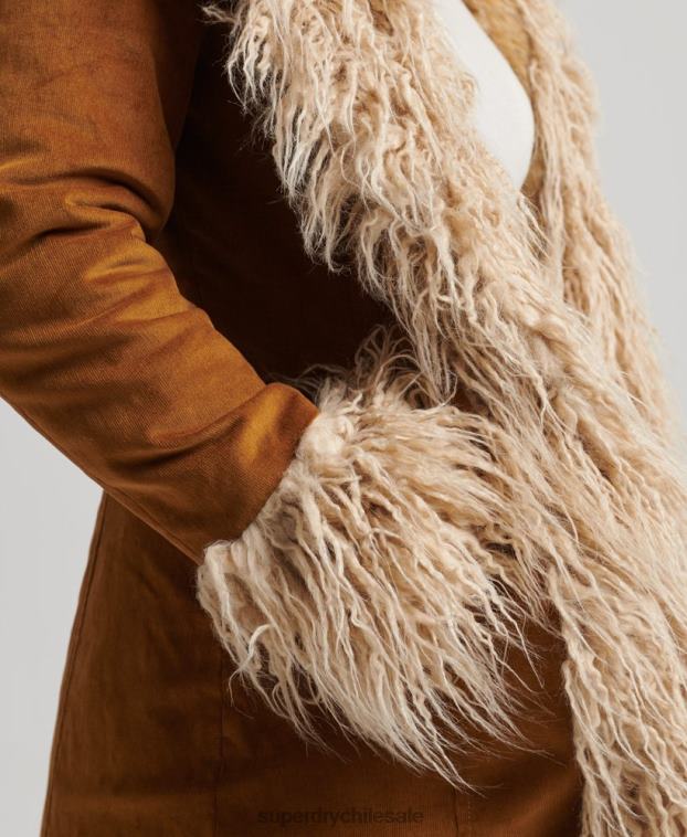 mujer Superdry marrón abrigo afgano largo con forro de piel sintética 2R68Z3835