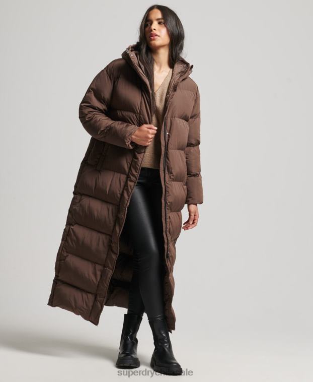 mujer Superdry marrón abrigo largo acolchado con capucha 2R68Z3579