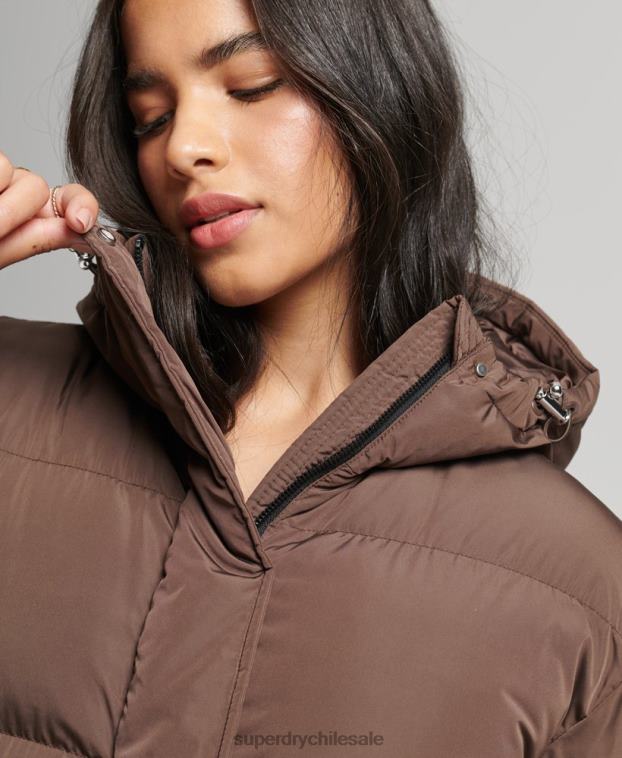 mujer Superdry marrón abrigo largo acolchado con capucha 2R68Z3579