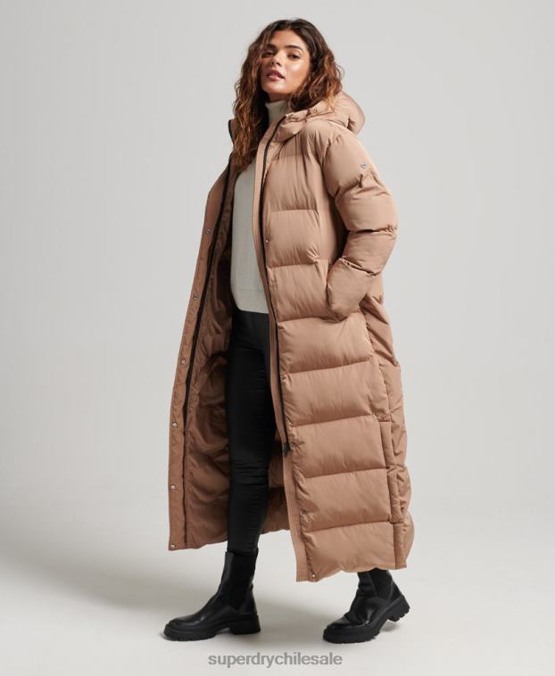 mujer Superdry marrón abrigo largo acolchado con capucha 2R68Z3650