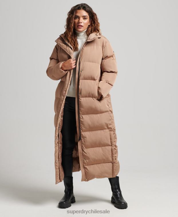 mujer Superdry marrón abrigo largo acolchado con capucha 2R68Z3650