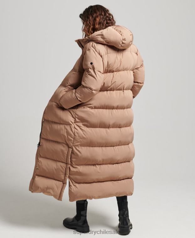 mujer Superdry marrón abrigo largo acolchado con capucha 2R68Z3650