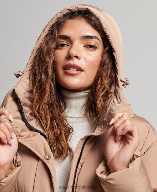 mujer Superdry marrón abrigo largo acolchado con capucha 2R68Z3650