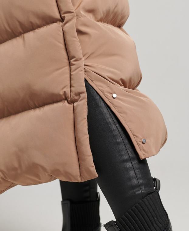 mujer Superdry marrón abrigo largo acolchado con capucha 2R68Z3650
