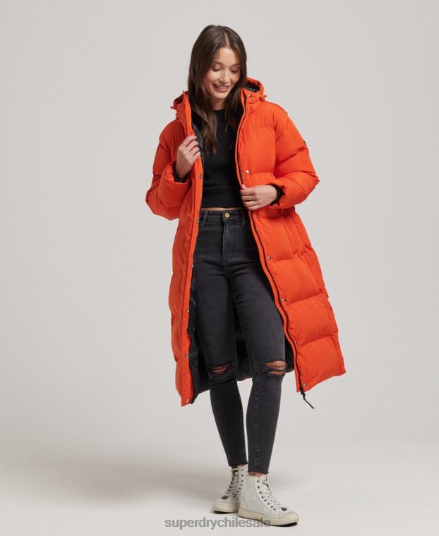 mujer Superdry naranja abrigo acolchado largo con capucha 2R68Z3710