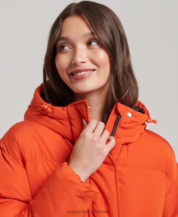 mujer Superdry naranja abrigo acolchado largo con capucha 2R68Z3710