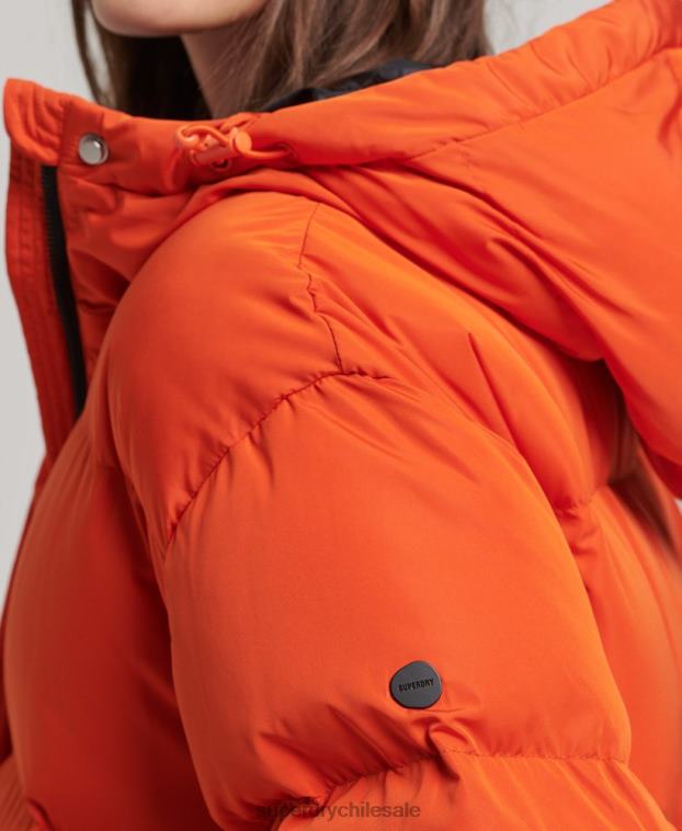 mujer Superdry naranja abrigo acolchado largo con capucha 2R68Z3710
