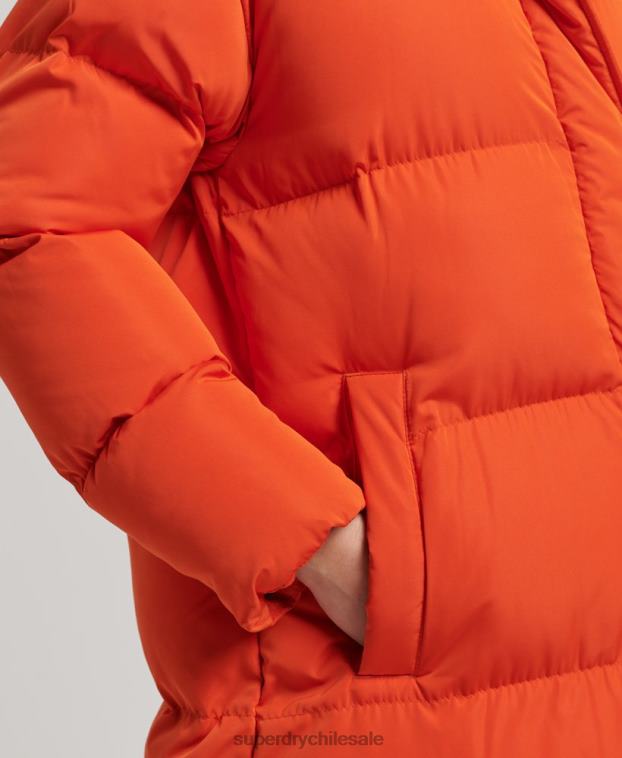 mujer Superdry naranja abrigo acolchado largo con capucha 2R68Z3710