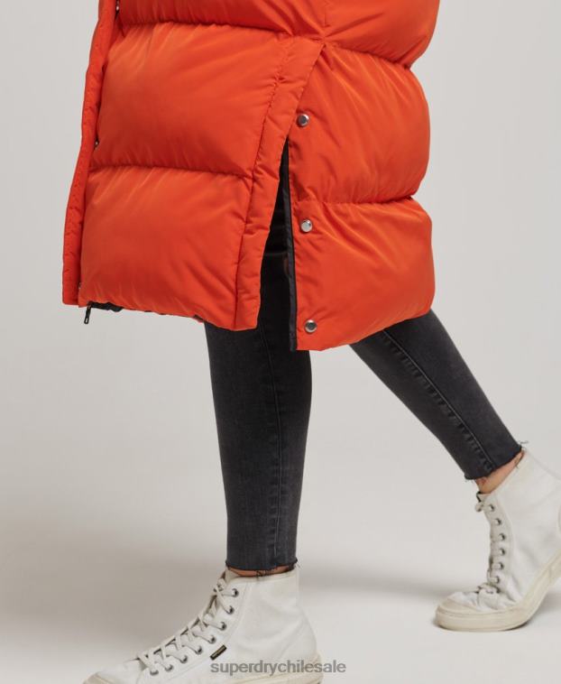 mujer Superdry naranja abrigo acolchado largo con capucha 2R68Z3710