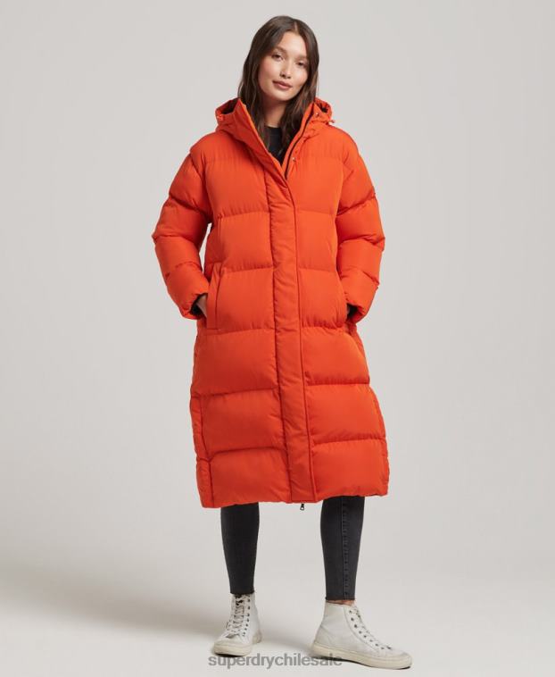mujer Superdry naranja abrigo acolchado largo con capucha 2R68Z3710