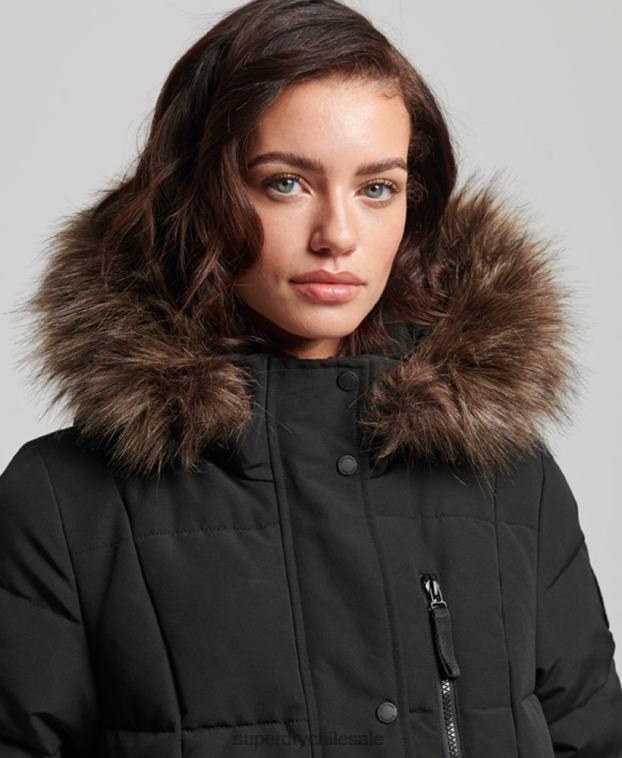 mujer Superdry negro abrigo Everest largo de piel sintética 2R68Z3623