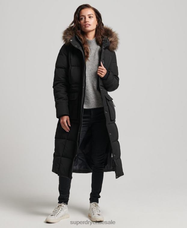 mujer Superdry negro abrigo Everest largo de piel sintética 2R68Z3623