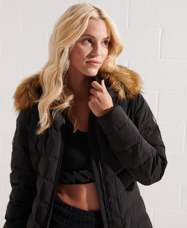 mujer Superdry negro abrigo acolchado alto ártico 2R68Z3647