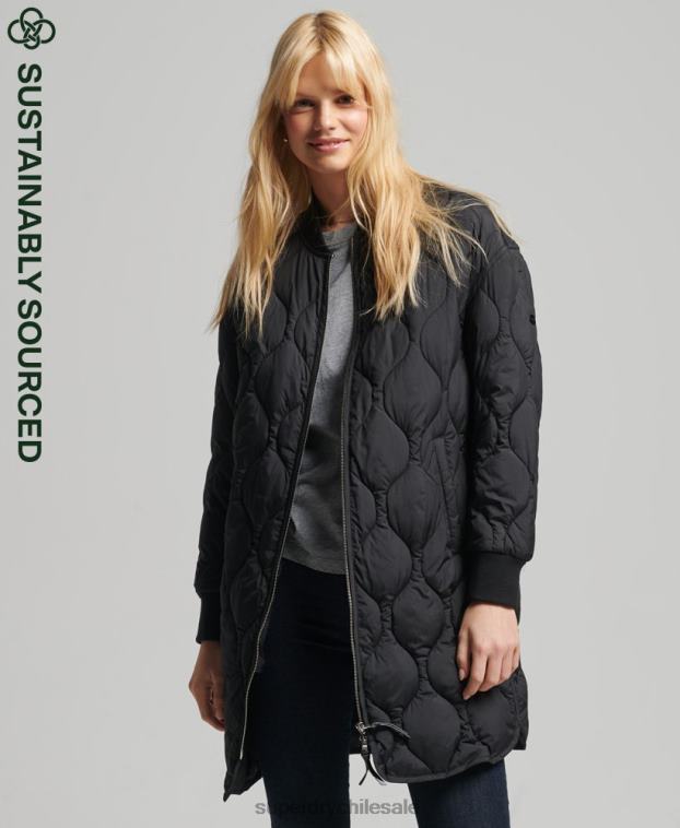 mujer Superdry negro abrigo acolchado con botones 2R68Z3798