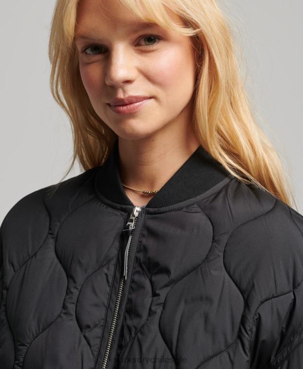 mujer Superdry negro abrigo acolchado con botones 2R68Z3798