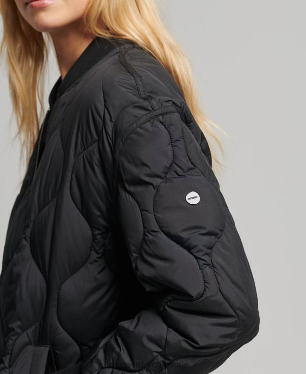 mujer Superdry negro abrigo acolchado con botones 2R68Z3798