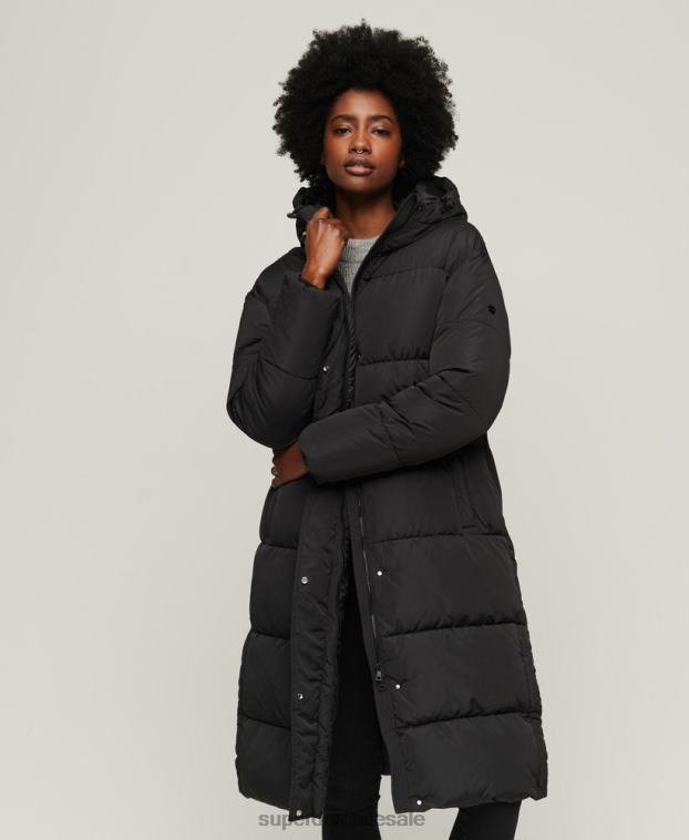 mujer Superdry negro abrigo acolchado con palangre 2R68Z3571