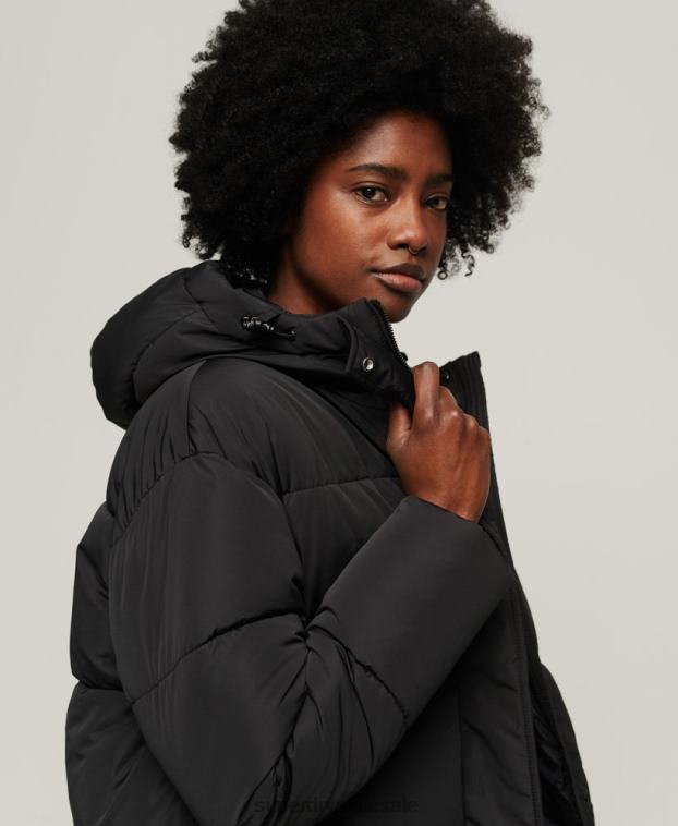 mujer Superdry negro abrigo acolchado con palangre 2R68Z3571