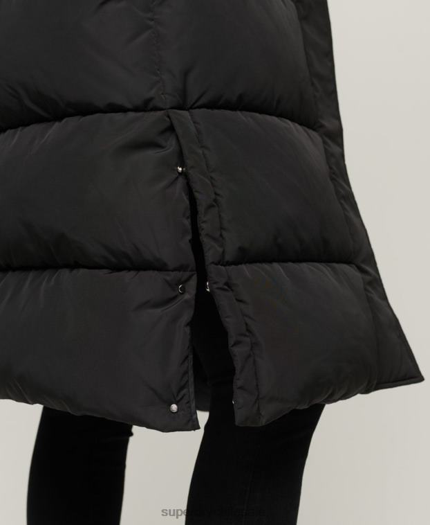mujer Superdry negro abrigo acolchado con palangre 2R68Z3571