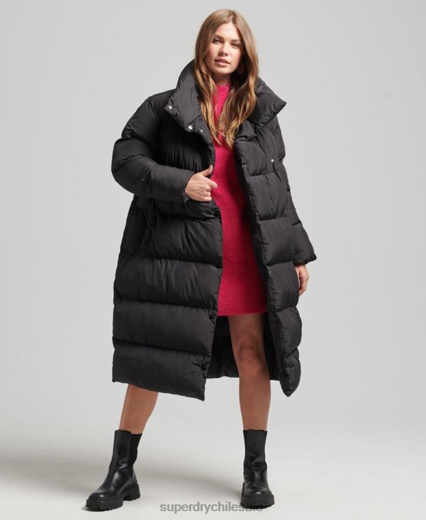 mujer Superdry negro abrigo acolchado con palangre 2R68Z3582