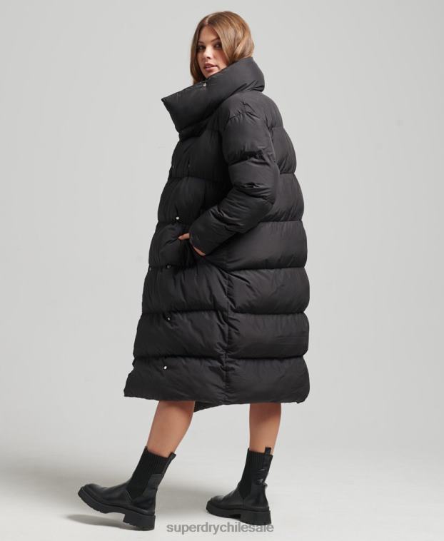 mujer Superdry negro abrigo acolchado con palangre 2R68Z3582