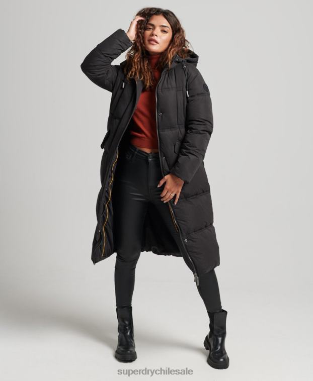 mujer Superdry negro abrigo acolchado de microfibra con capucha 2R68Z3823