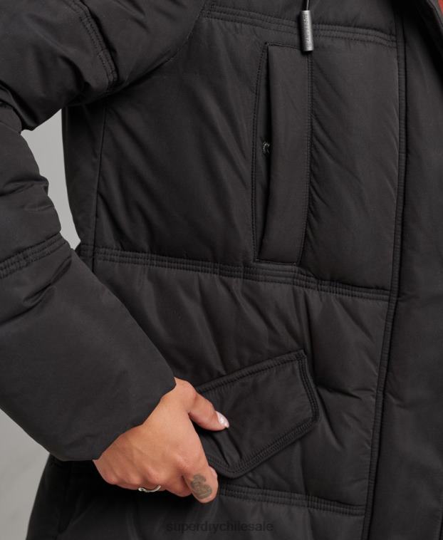 mujer Superdry negro abrigo acolchado de microfibra con capucha 2R68Z3823