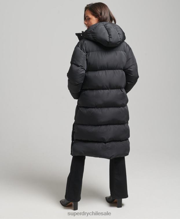mujer Superdry negro abrigo acolchado largo con capucha 2R68Z3815