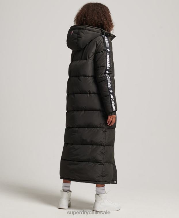 mujer Superdry negro abrigo acolchado largo con capucha y gráfico 2R68Z5647