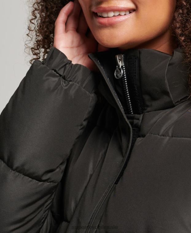 mujer Superdry negro abrigo acolchado largo con capucha y gráfico 2R68Z5647