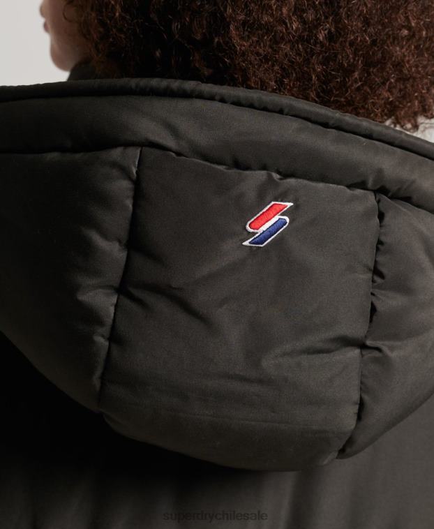 mujer Superdry negro abrigo acolchado largo con capucha y gráfico 2R68Z5647