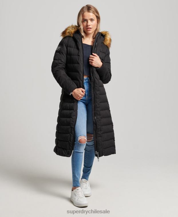 mujer Superdry negro abrigo acolchado largo ártico 2R68Z5638