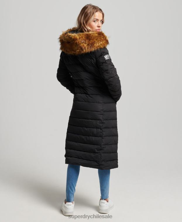 mujer Superdry negro abrigo acolchado largo ártico 2R68Z5638
