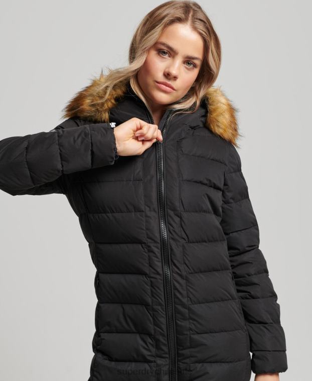 mujer Superdry negro abrigo acolchado largo ártico 2R68Z5638