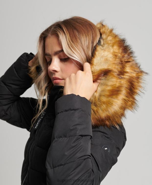 mujer Superdry negro abrigo acolchado largo ártico 2R68Z5638