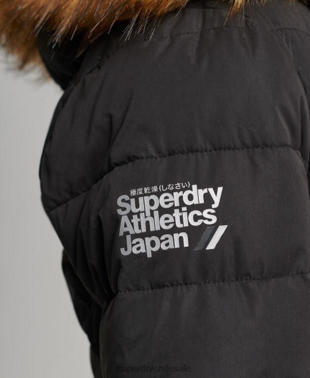 mujer Superdry negro abrigo acolchado largo ártico 2R68Z5638