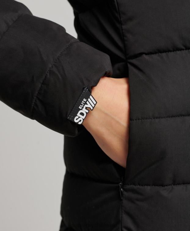 mujer Superdry negro abrigo acolchado largo ártico 2R68Z5638