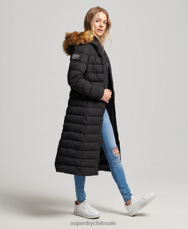 mujer Superdry negro abrigo acolchado largo ártico 2R68Z5638