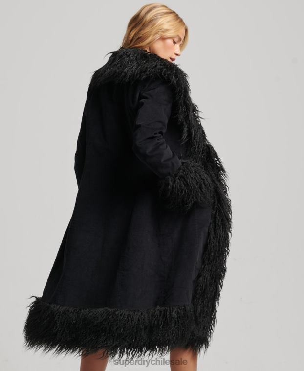 mujer Superdry negro abrigo afgano largo con forro de piel sintética 2R68Z3820