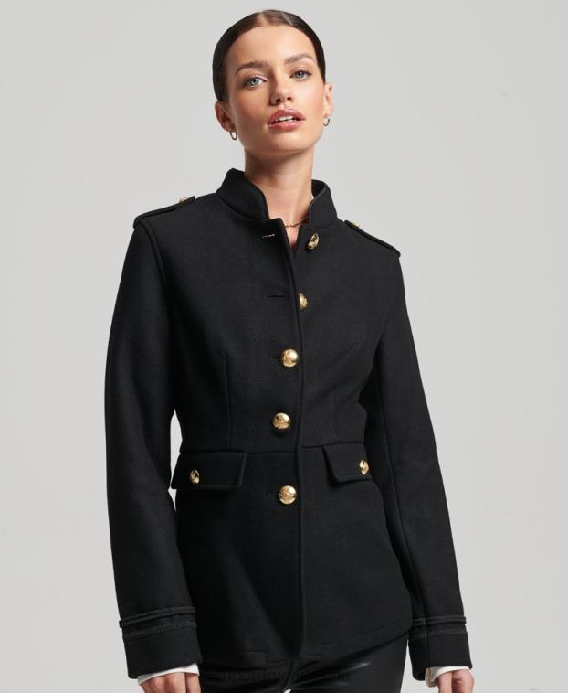 mujer Superdry negro abrigo corto militar de lana 2R68Z3763