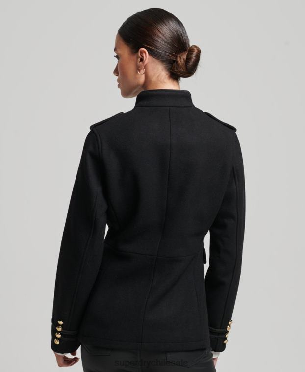 mujer Superdry negro abrigo corto militar de lana 2R68Z3763