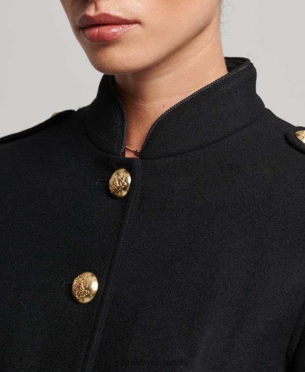 mujer Superdry negro abrigo corto militar de lana 2R68Z3763