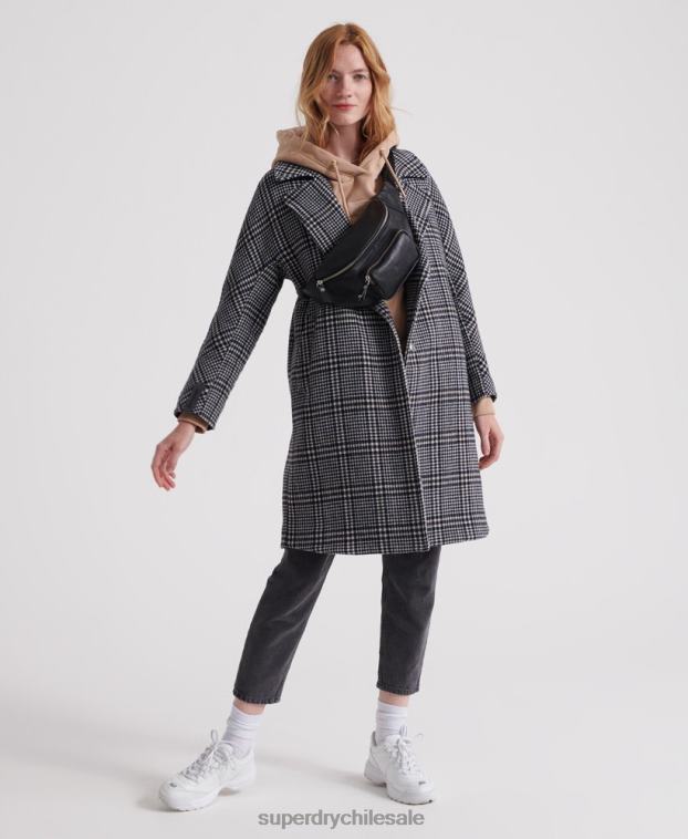 mujer Superdry negro abrigo de lana koben 2R68Z3858
