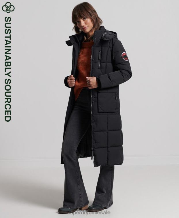 mujer Superdry negro abrigo everest largo 2R68Z5512